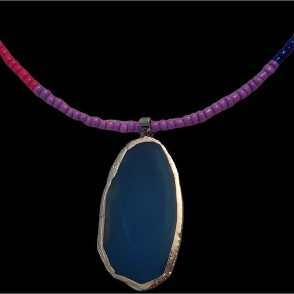Rin's Unique Boutique - Handmade - Beaded - Bisexual Pride - Necklace - Picture 1 of 2